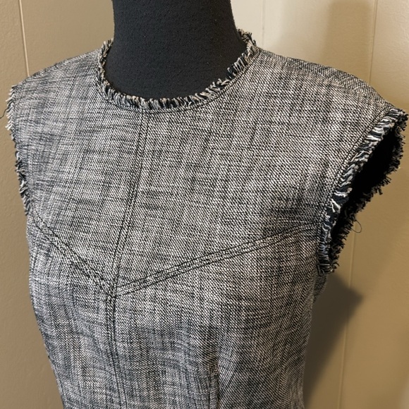 Rebecca Taylor Women’s 8 Sleeveless Slub Suiting Gray Drop Waist Dress Frayed - Picture 2 of 7